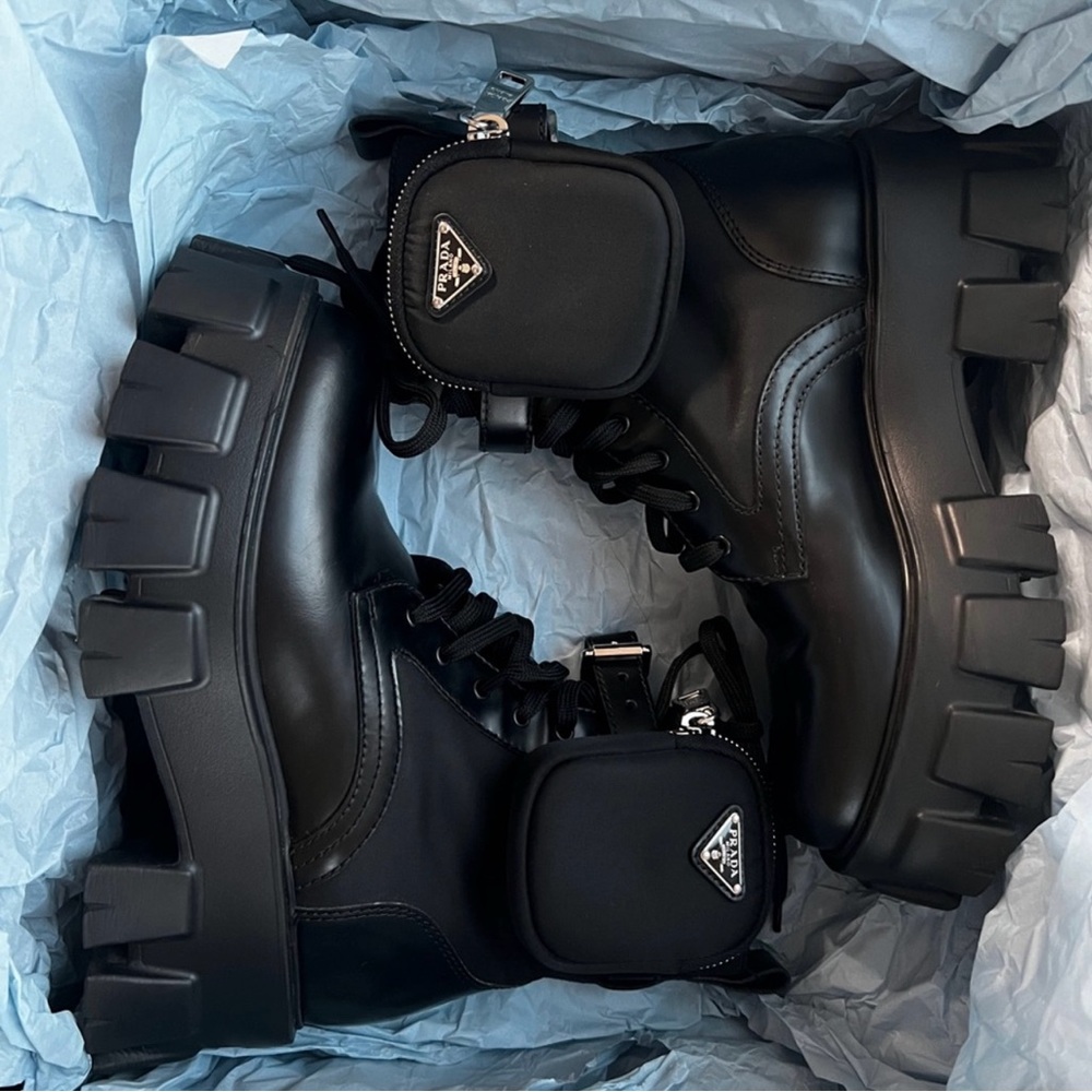 Prada Black Combat Boots with Pouch - Picture 1 of 4